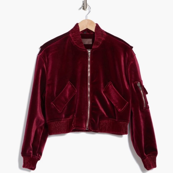 BLANK NYC Velvet Crop Bomber Jacket Burgundy SZ L - Picture 3 of 16
